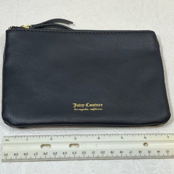 Black Juicy Couture Faux Leather Zip Pouch Cosmetic Make Up Bag 7"x5" - Picture 2 of 11